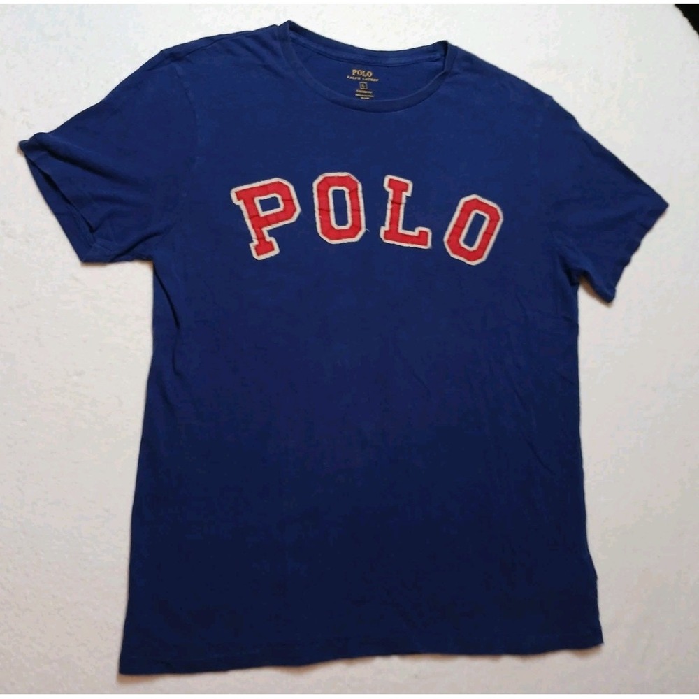 Polo Ralph Lauren Mens Shirt Size Large Blue Logo Patch Short Sleeve Crew